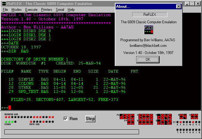 Screen dump of ReFLEX emulator screen